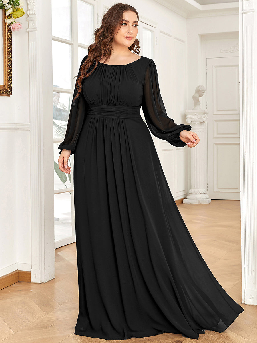 See-Througth Puff Sleeve Chiffon Plus Size Bridesmaid Dress #color_Black