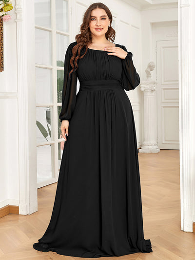 See-Througth Puff Sleeve Chiffon Plus Size Bridesmaid Dress #color_Black