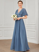 Lace A-Line Short Sleeve Chiffon Bridesmaid Dress #color_Dusty Navy