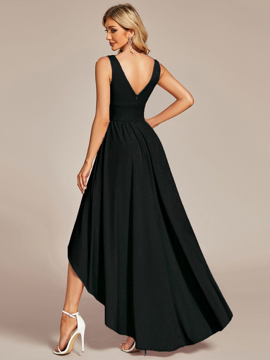 Elegant High-Low Sleeveless Empire Waist Birdesmaid Dress #color_Black