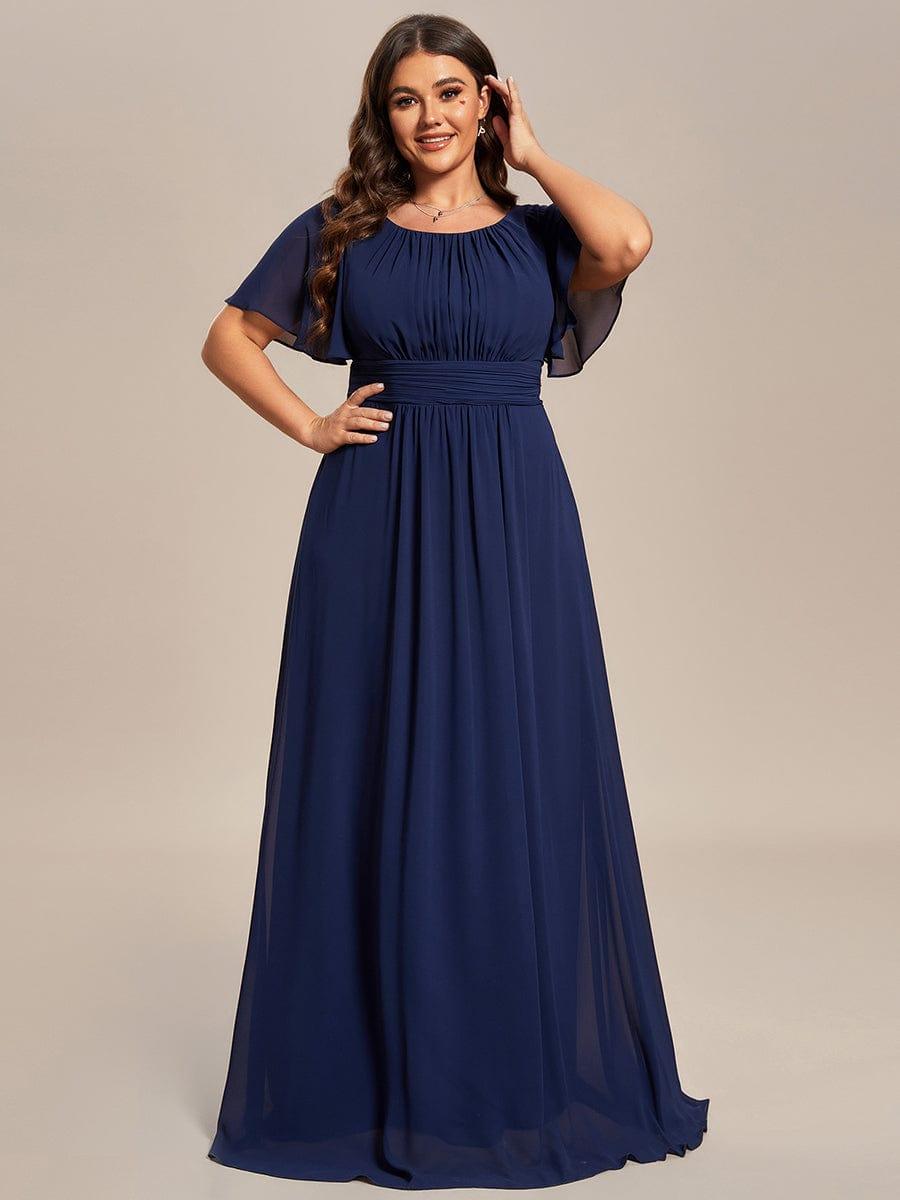 Plus Size Printed Chiffon Pleated Maxi Wedding Guest Dress #color_Navy Blue