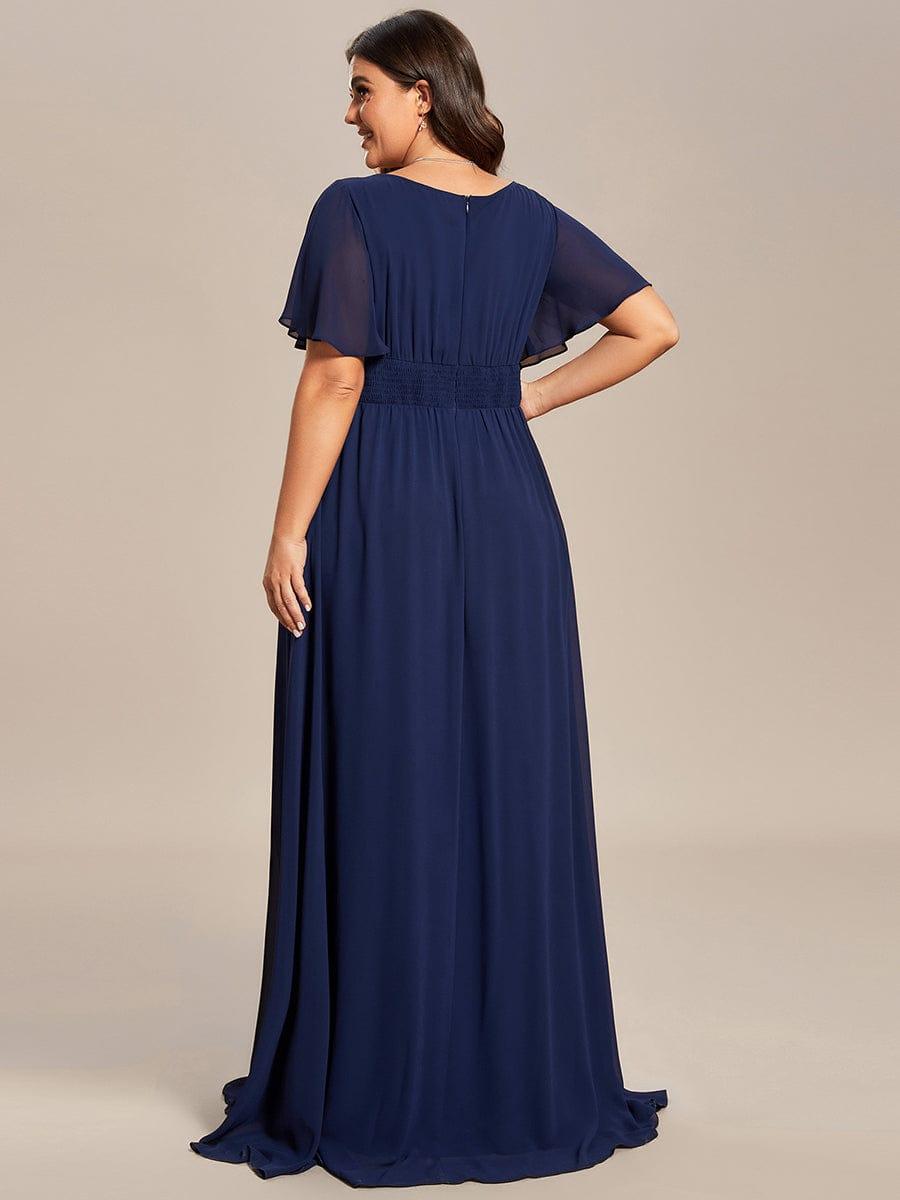 Plus Size Printed Chiffon Pleated Maxi Wedding Guest Dress #color_Navy Blue