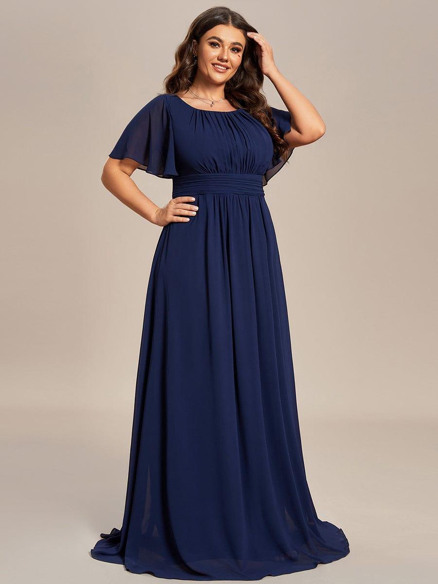 Plus Size Printed Chiffon Pleated Maxi Wedding Guest Dress #color_Navy Blue