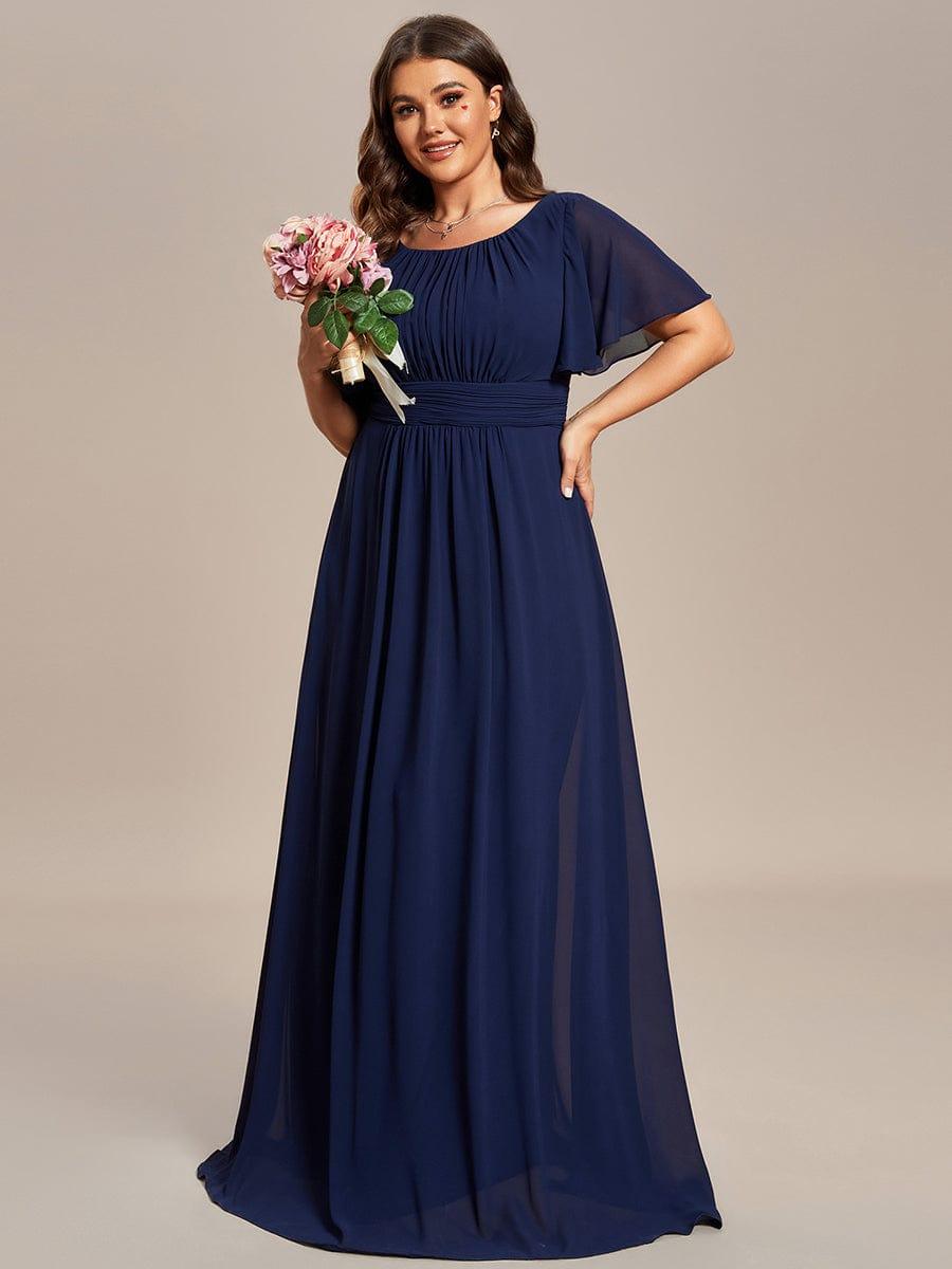 Plus Size Printed Chiffon Pleated Maxi Wedding Guest Dress #color_Navy Blue