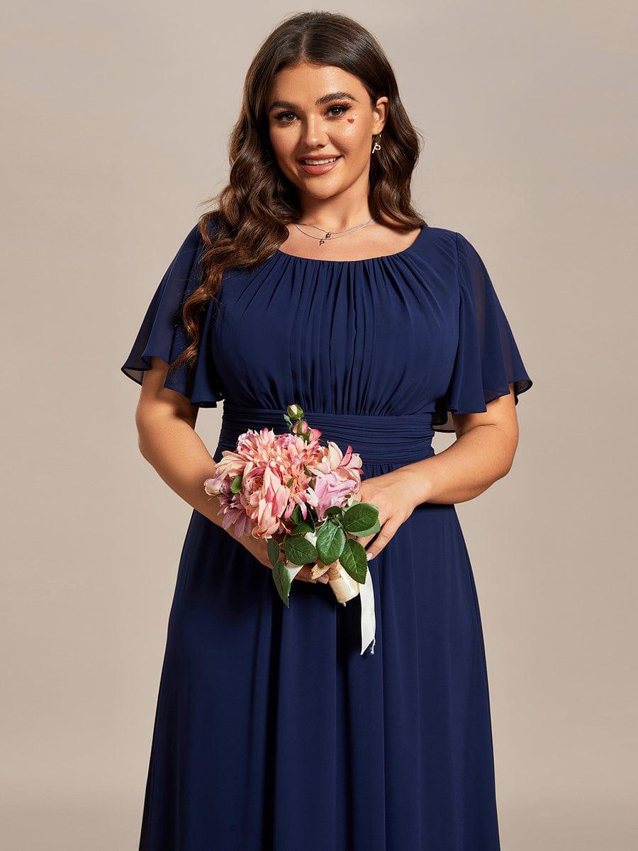 Plus Size Printed Chiffon Pleated Maxi Wedding Guest Dress #color_Navy Blue