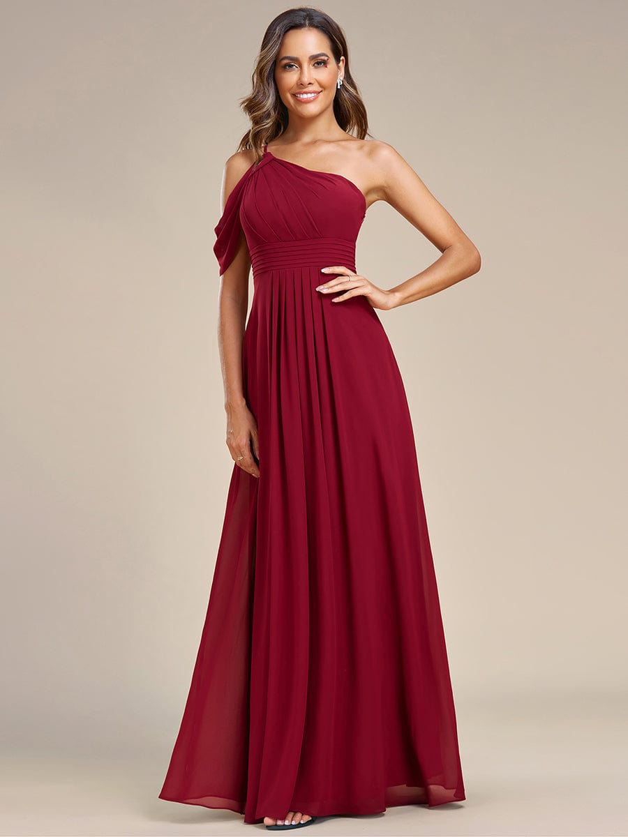 Asymmetrical One-Shoulder Sleeveless Chiffon Bridesmaid Dress #color_Burgundy Asymmetrical One-Shoulder Sleeveless Chiffon Bridesmaid Dress
