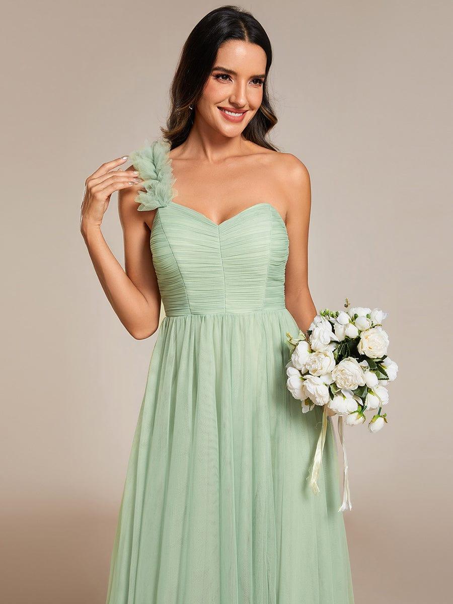 Sweetheart Neckline One Shoulder with Floral Tulle High Slit Bridesmaid Dress #color_Mint Green