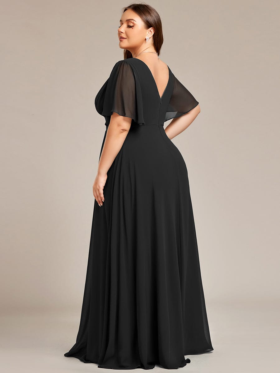 Plus Size Chiffon A-Line Double V-Neck Empire Waist Bridesmaid Dress #color_Black