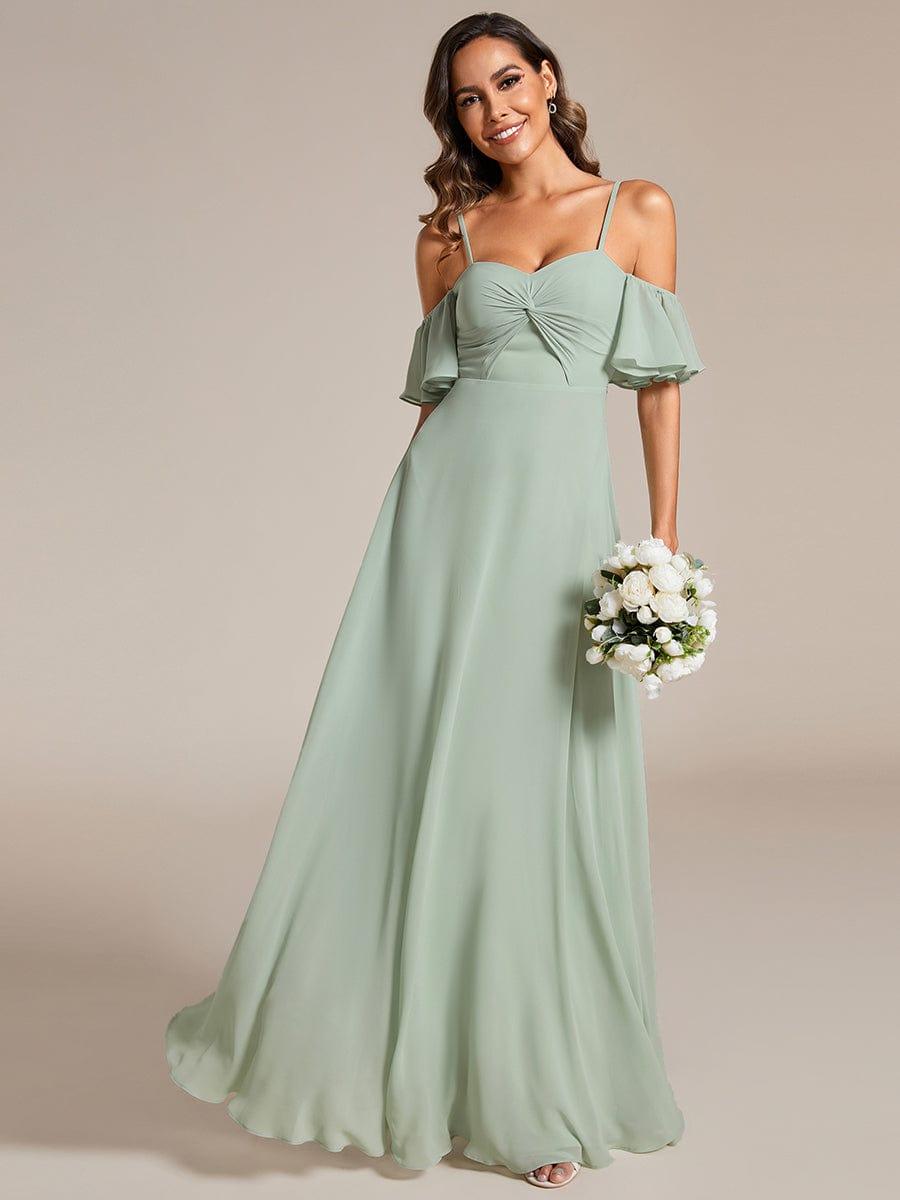 Spaghetti Strap Sweetheart Chiffon A-line Bridesmaid Dress with Knot #color_Mint Green