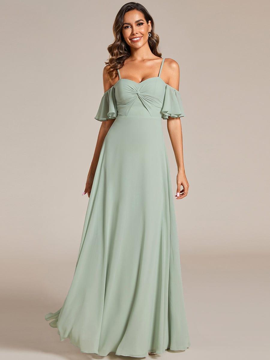 Spaghetti Strap Sweetheart Chiffon A-line Bridesmaid Dress with Knot #color_Mint Green