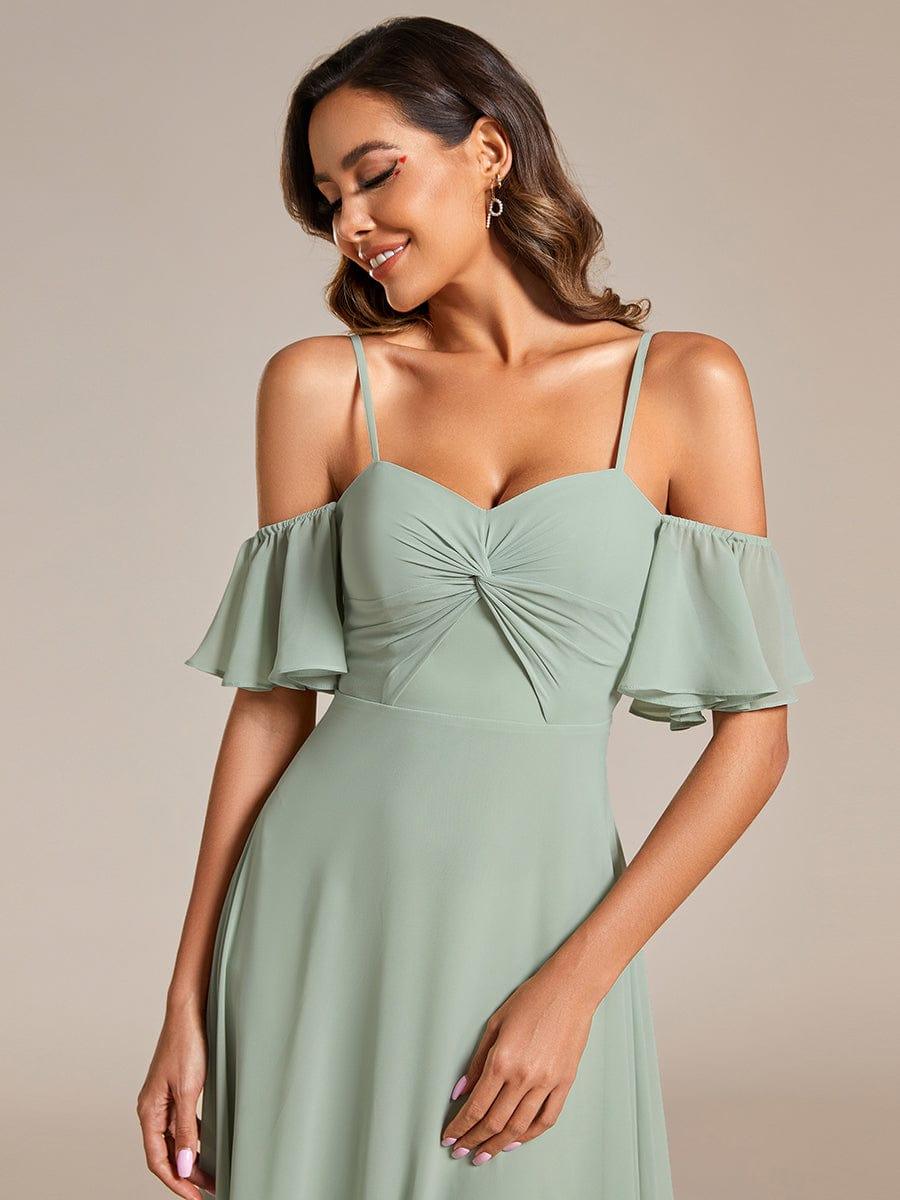 Spaghetti Strap Sweetheart Chiffon A-line Bridesmaid Dress with Knot #color_Mint Green