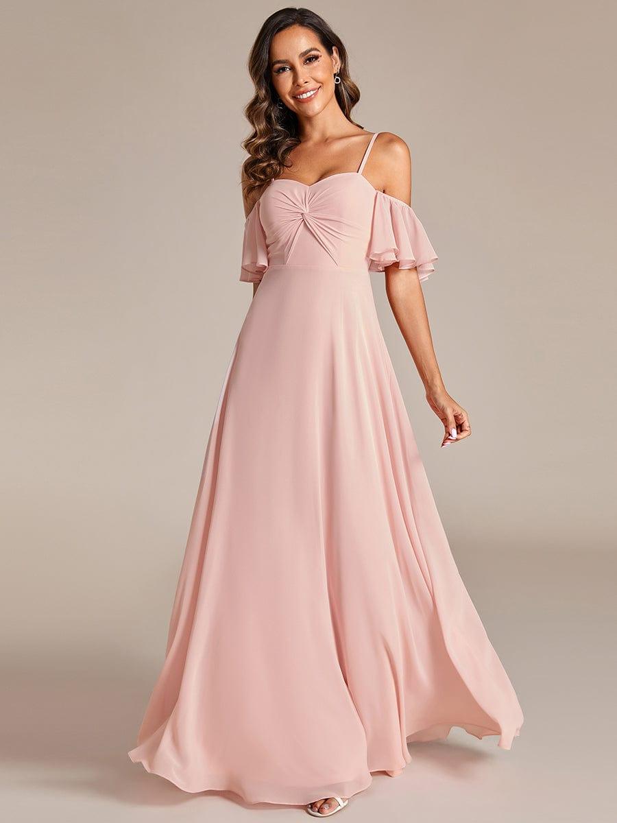 Spaghetti Strap Sweetheart Chiffon A-line Bridesmaid Dress with Knot #color_Pink