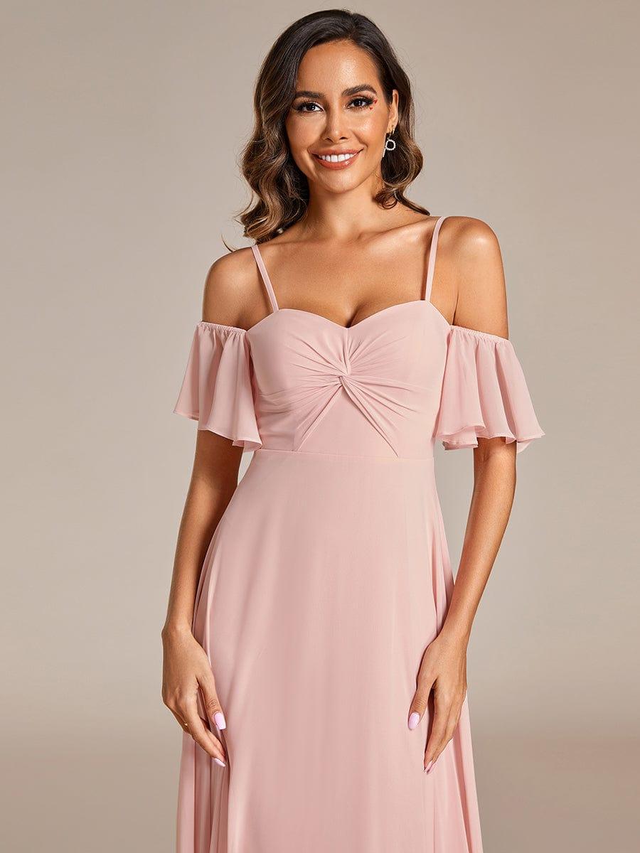 Spaghetti Strap Sweetheart Chiffon A-line Bridesmaid Dress with Knot #color_Pink