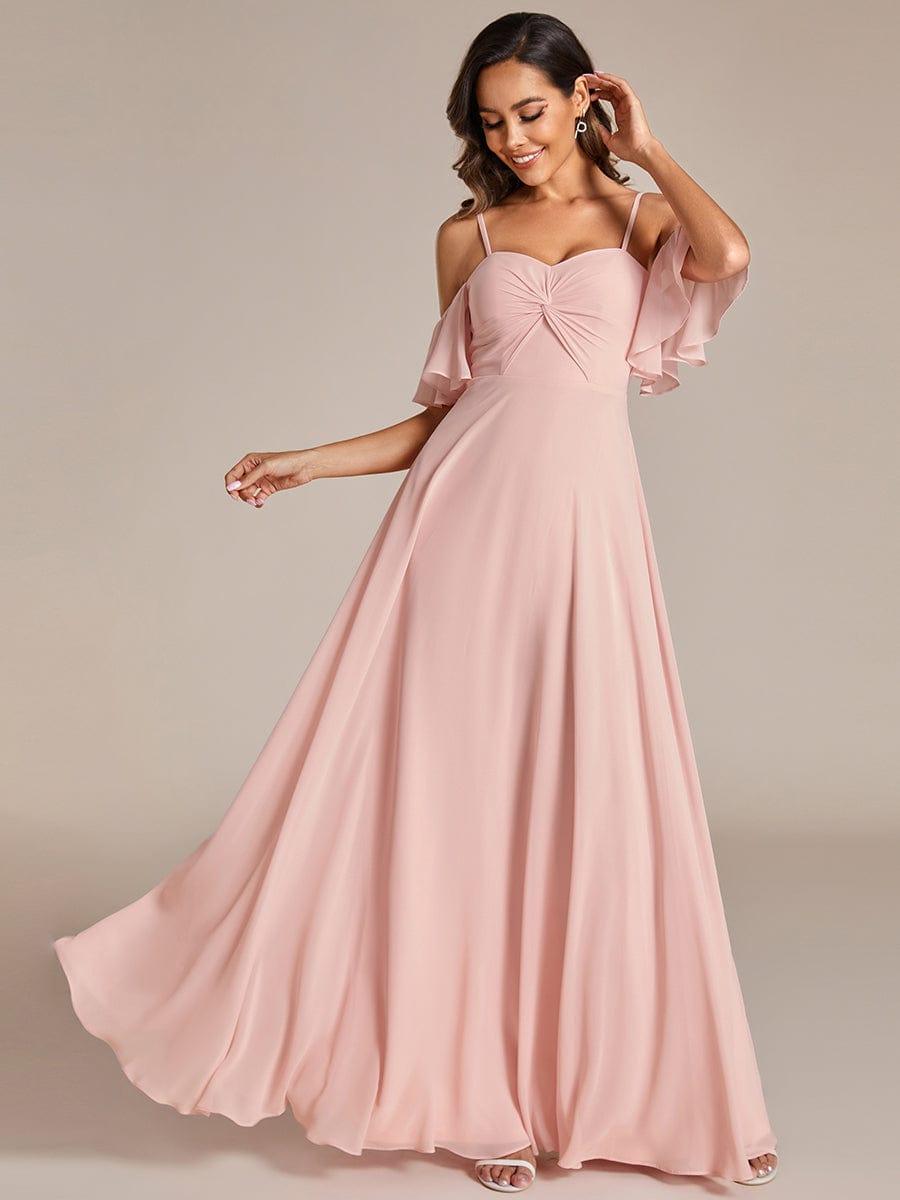 Spaghetti Strap Sweetheart Chiffon A-line Bridesmaid Dress with Knot #color_Pink
