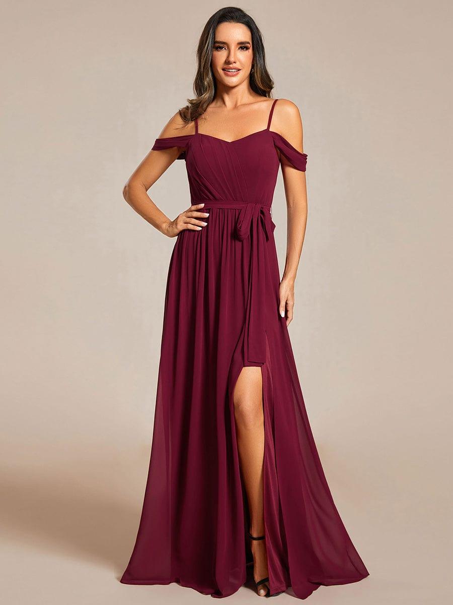 Sweetheart Neckline Cold Shoulder Chiffon Bridesmaid Dress #color_Burgundy
