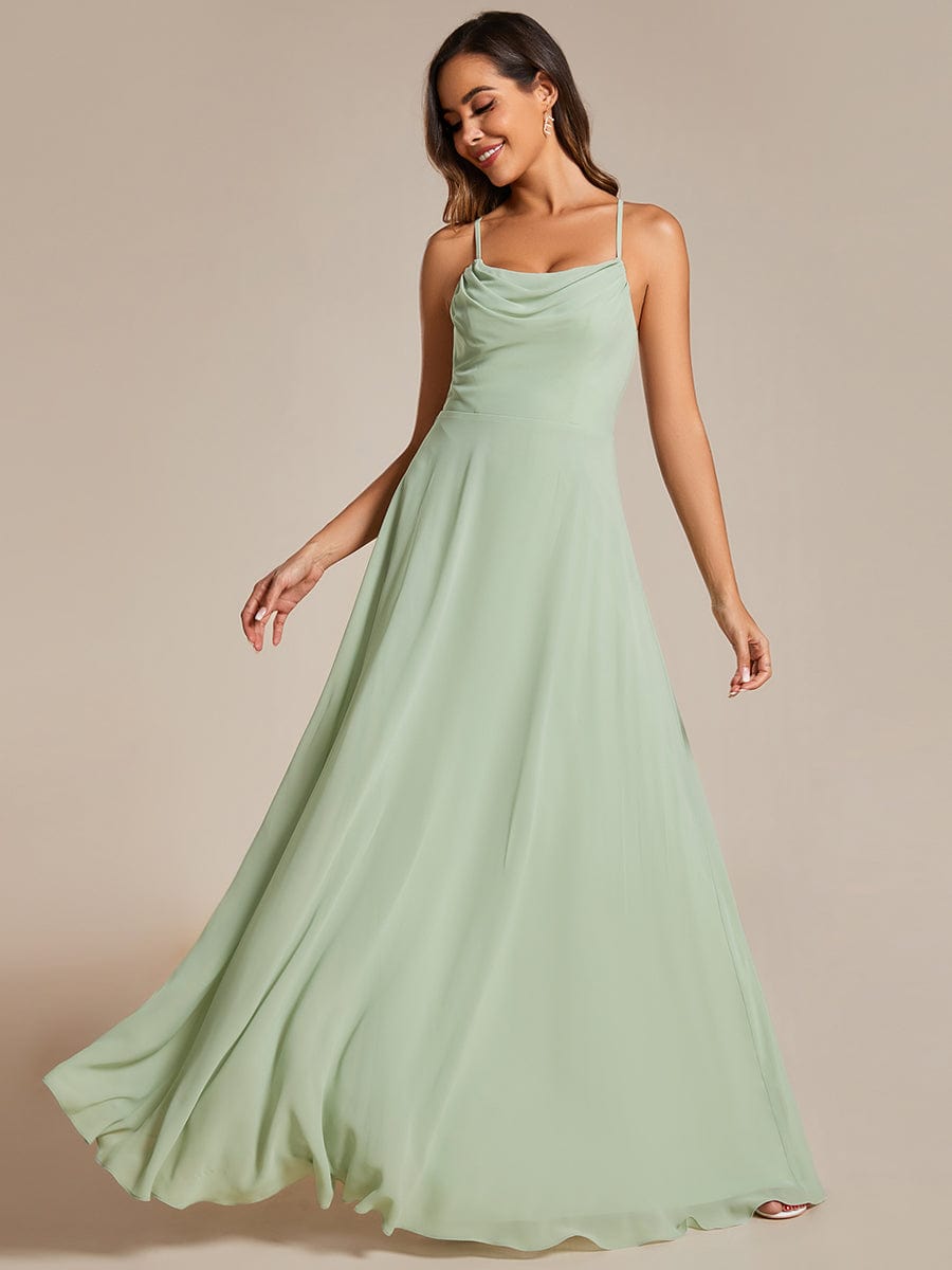 Flowy Back Criss-Cross Swing Collar Sleeveless A-Line Bridesmaid Dress #color_Mint Green