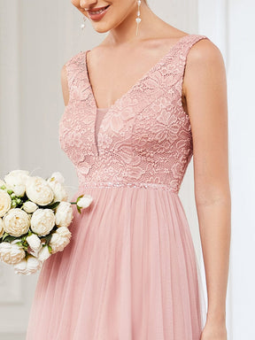 Lace Sleeveless V-Neck Backless High Low Bridesmaid Dress
