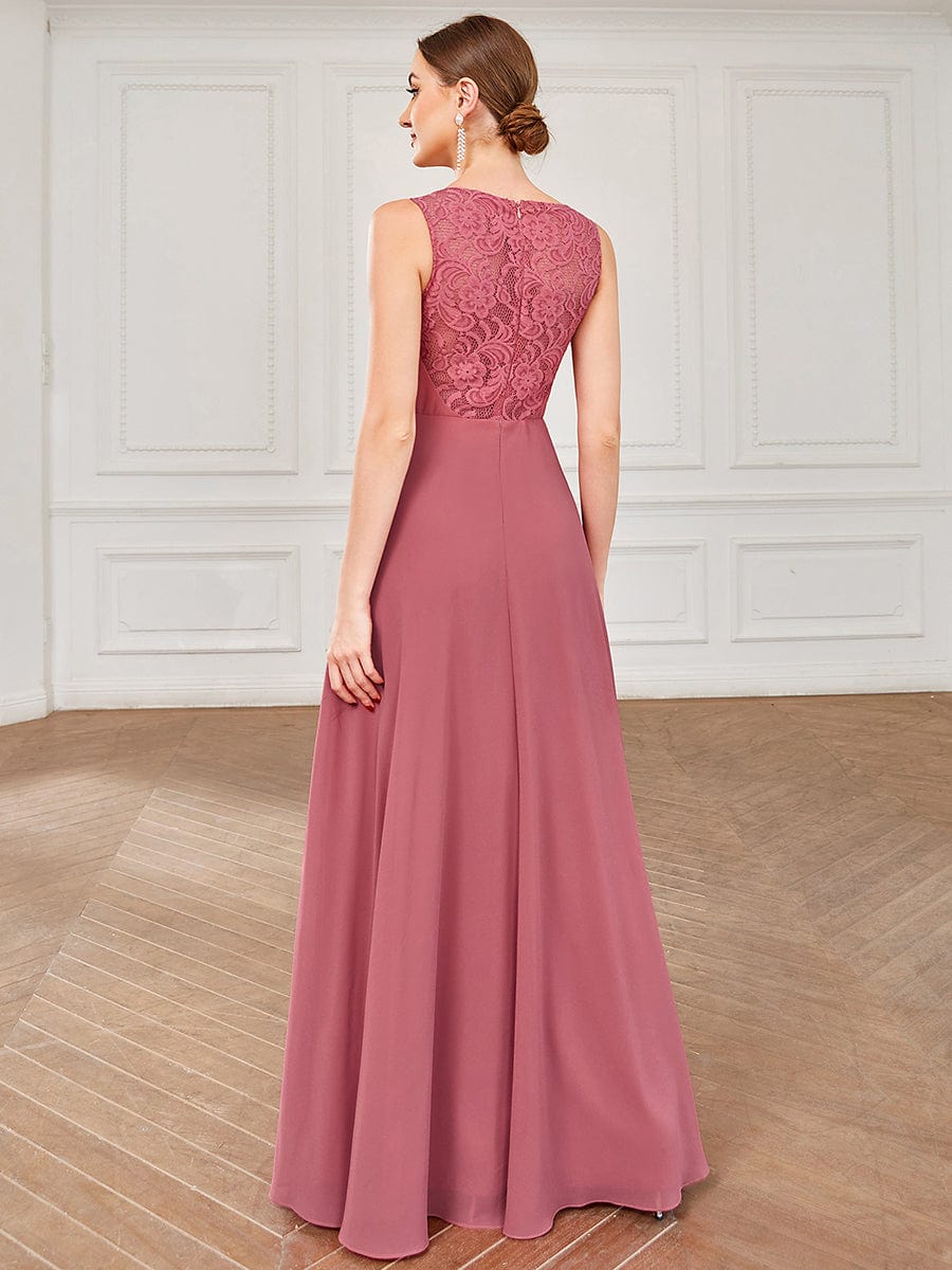 Chiffon Sleeveless Lace Back A-Line Floor-Length Bridesmaid Dress #color_Cameo Brown Chiffon Sleeveless Lace Back A-Line Floor-Length Bridesmaid Dress
