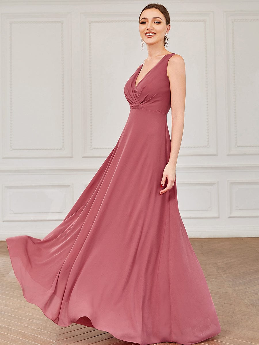 Chiffon Sleeveless Lace Back A-Line Floor-Length Bridesmaid Dress #color_Cameo Brown Chiffon Sleeveless Lace Back A-Line Floor-Length Bridesmaid Dress