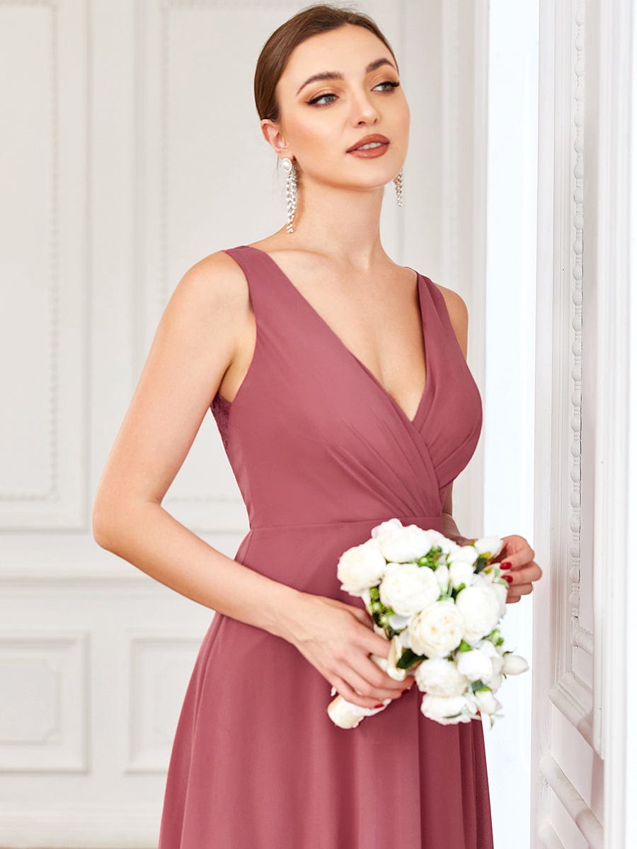 Chiffon Sleeveless Lace Back A-Line Floor-Length Bridesmaid Dress #color_Cameo Brown Chiffon Sleeveless Lace Back A-Line Floor-Length Bridesmaid Dress