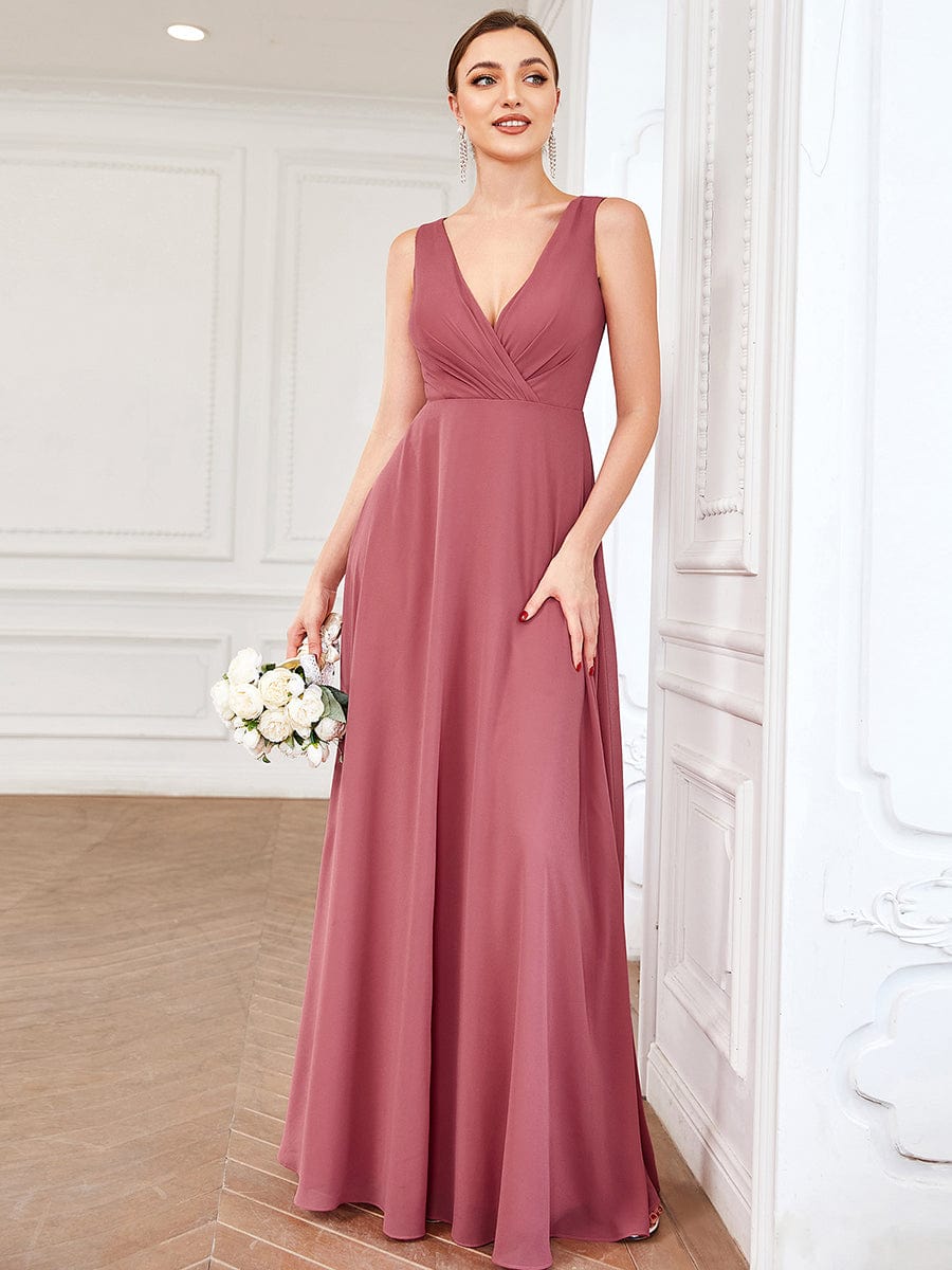 Chiffon Sleeveless Lace Back A-Line Floor-Length Bridesmaid Dress #color_Cameo Brown Chiffon Sleeveless Lace Back A-Line Floor-Length Bridesmaid Dress