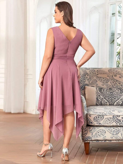 Plus Size Double V Neck Ruched-Waist Midi Chiffon Bridesmaid Dress #color_Purple Orchid