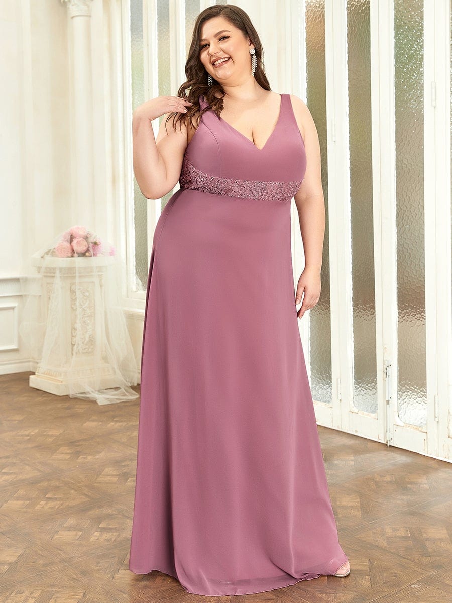 Backless Lace A-Line Chiffon Bridesmaid Dress #Color_Purple Orchid Plus Size Backless Lace A-Line Chiffon Bridesmaid Dress