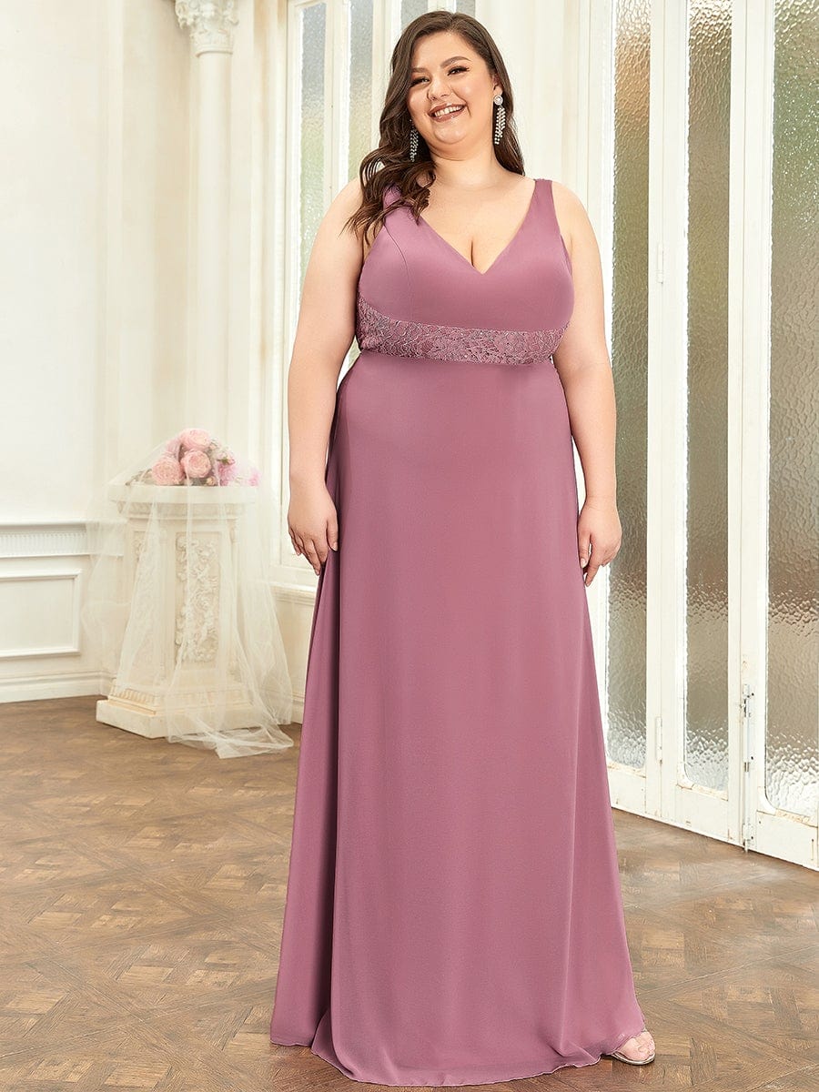 Backless Lace A-Line Chiffon Bridesmaid Dress #Color_Purple Orchid Plus Size Backless Lace A-Line Chiffon Bridesmaid Dress