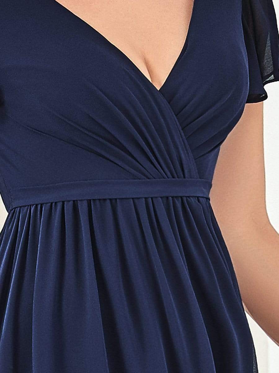Flutter Sleeve Plunging V-Neck Sheer Bridesmaid Dress #color_Purple Orchid Flutter Sleeve Plunging V-Neck Sheer Bridesmaid Dress