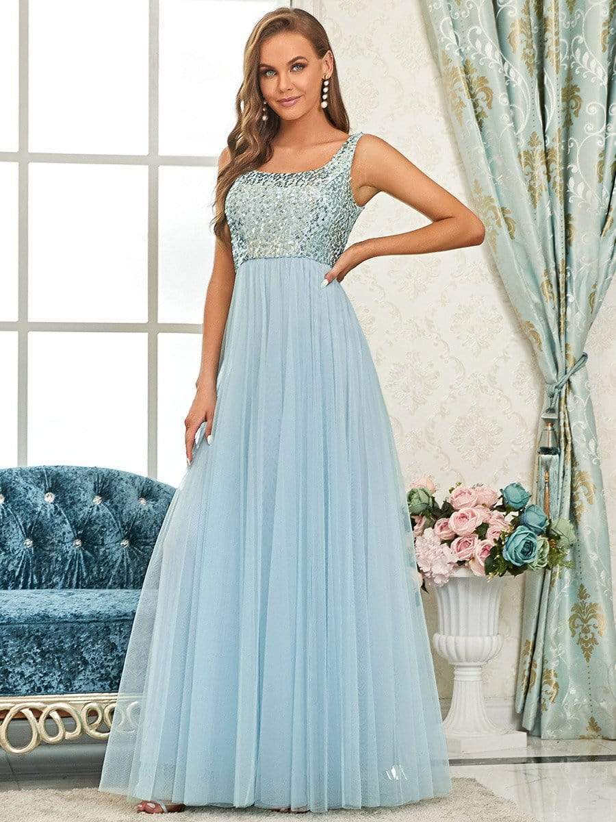 Tulle Sequin Sleeveless A-Line Bridesmaid Dress #color_Burgundy Tulle Sequin Sleeveless A-Line Bridesmaid Dress