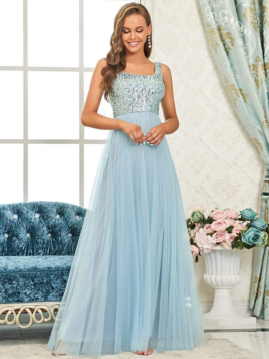 Tulle Sequin Sleeveless A-Line Bridesmaid Dress #color_Burgundy Tulle Sequin Sleeveless A-Line Bridesmaid Dress