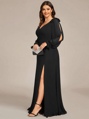 Custom Size Double V-Neck High Slit Long Sleeve Formal Dresses