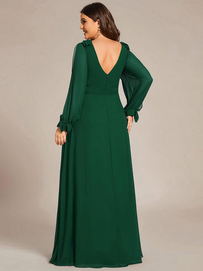 Plus Size Open Lantern Sleeve A-Line Bridesmaid Dress #color_Dark Green