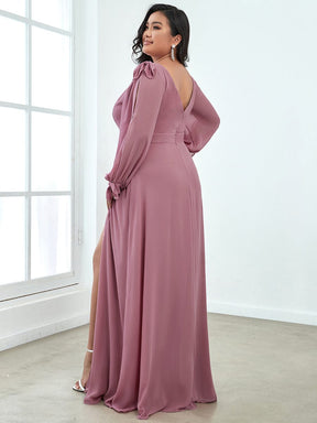 Custom Size Double V-Neck High Slit Long Sleeve Formal Dresses