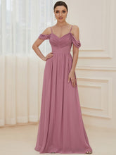 Pleated V-Neck Cold Shoulder Bridesmaid Dress #color_Purple Orchid 