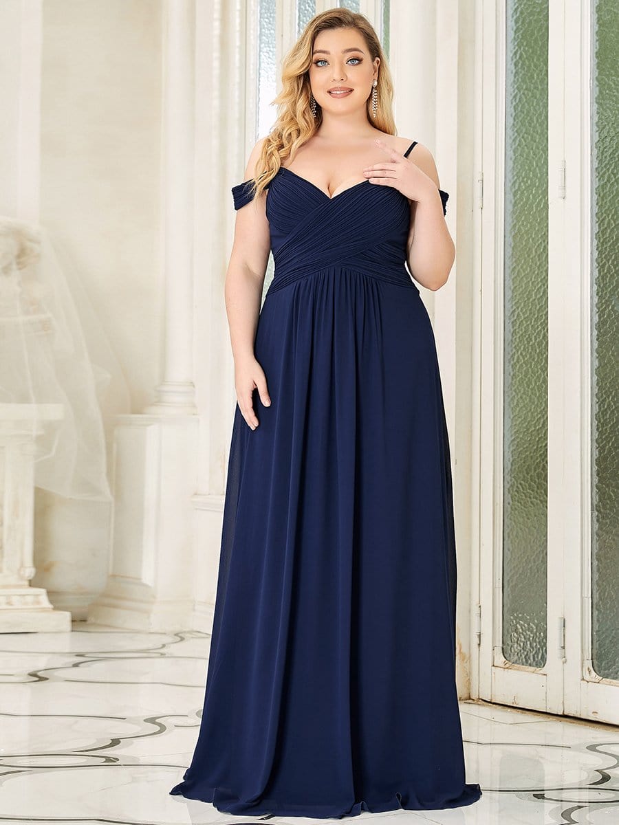 Spaghetti Straps V-Neck A-Line Bridesmaid Dress #color_Navy Blue Spaghetti Straps V-Neck A-Line Bridesmaid Dress