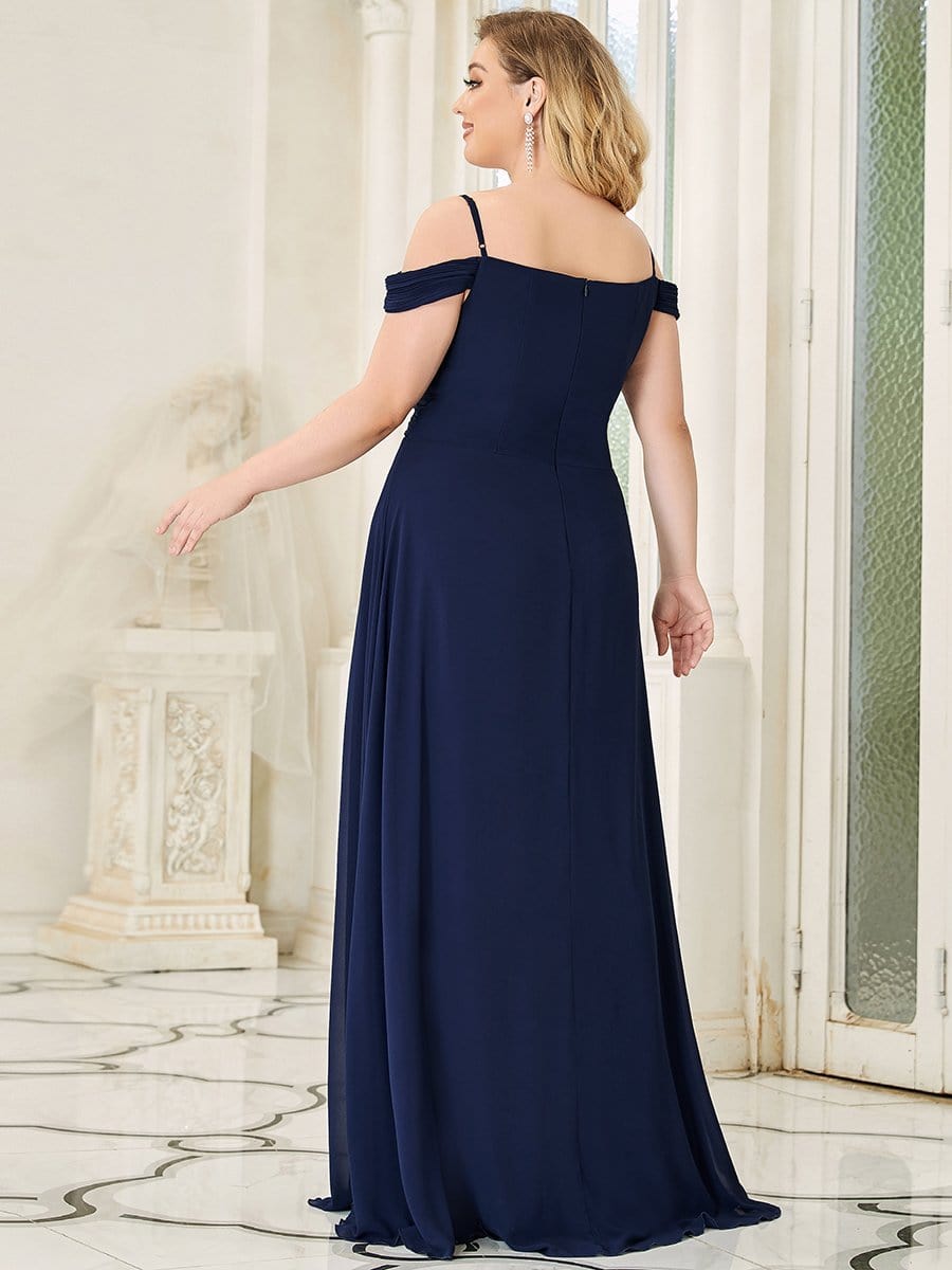 Spaghetti Straps V-Neck A-Line Bridesmaid Dress #color_Navy Blue Spaghetti Straps V-Neck A-Line Bridesmaid Dress