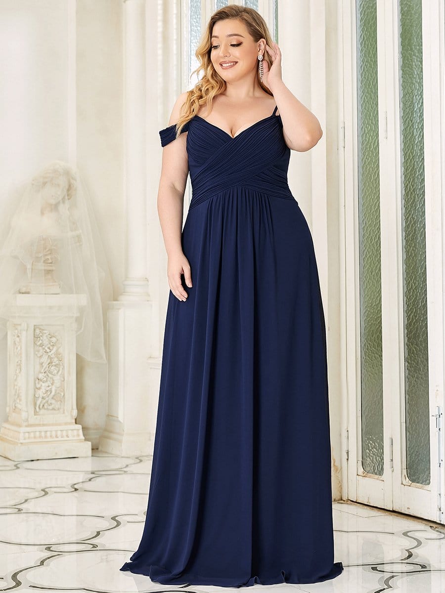 Spaghetti Straps V-Neck A-Line Bridesmaid Dress #color_Navy Blue Spaghetti Straps V-Neck A-Line Bridesmaid Dress