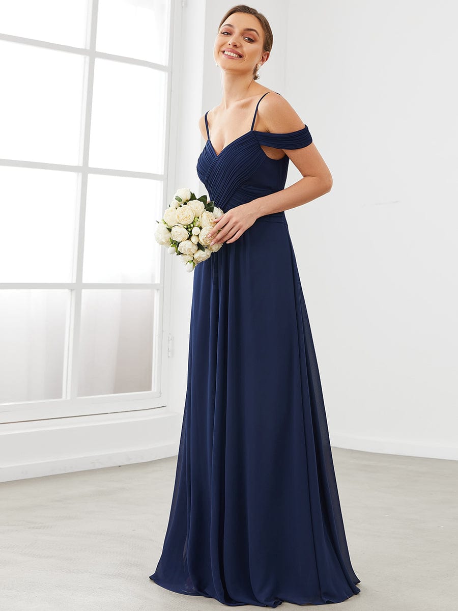 Spaghetti Straps V-Neck A-Line Bridesmaid Dress #color_Navy Blue Spaghetti Straps V-Neck A-Line Bridesmaid Dress