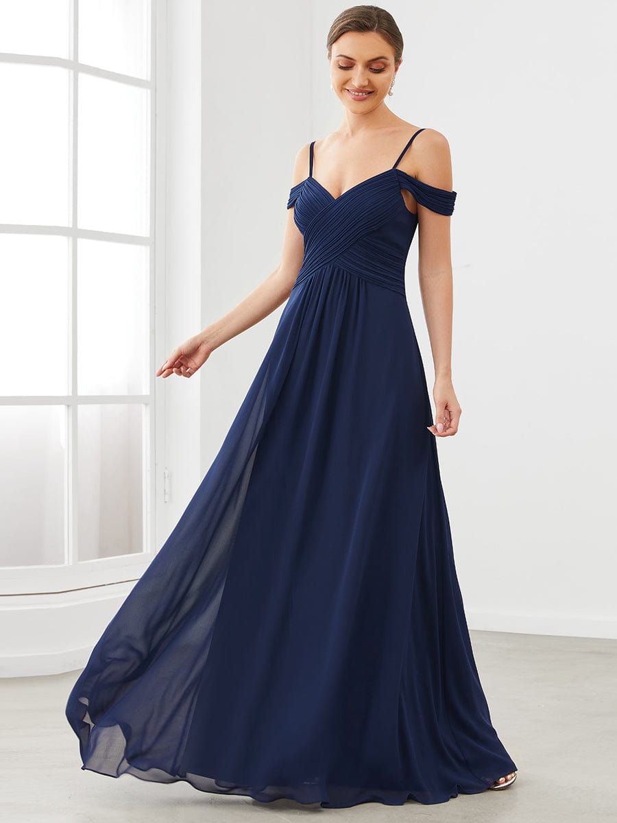 Spaghetti Straps V-Neck A-Line Bridesmaid Dress #color_Navy Blue Spaghetti Straps V-Neck A-Line Bridesmaid Dress