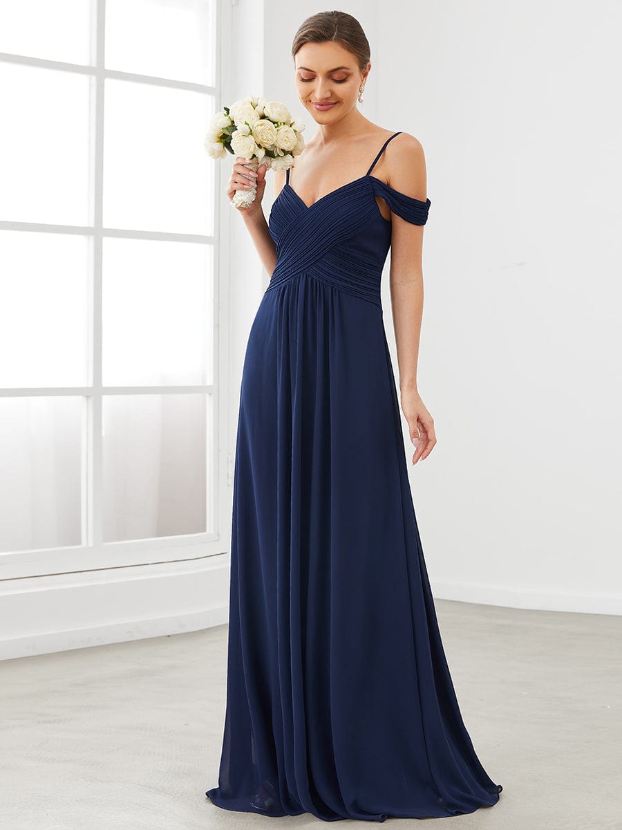 Spaghetti Straps V-Neck A-Line Bridesmaid Dress #color_Navy Blue Spaghetti Straps V-Neck A-Line Bridesmaid Dress