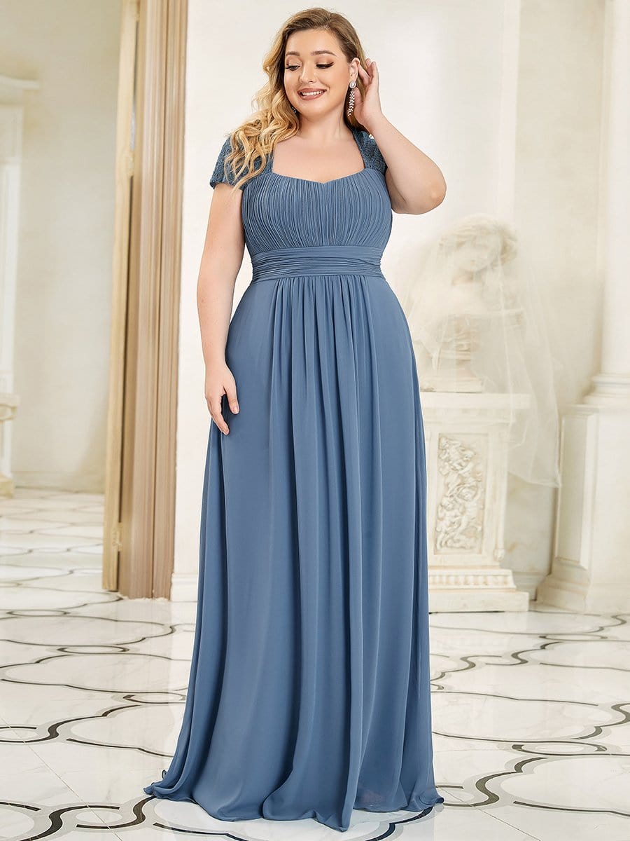 Plus Size Ruched Sleeve A-Line Bridesmaid - Ever-Pretty US