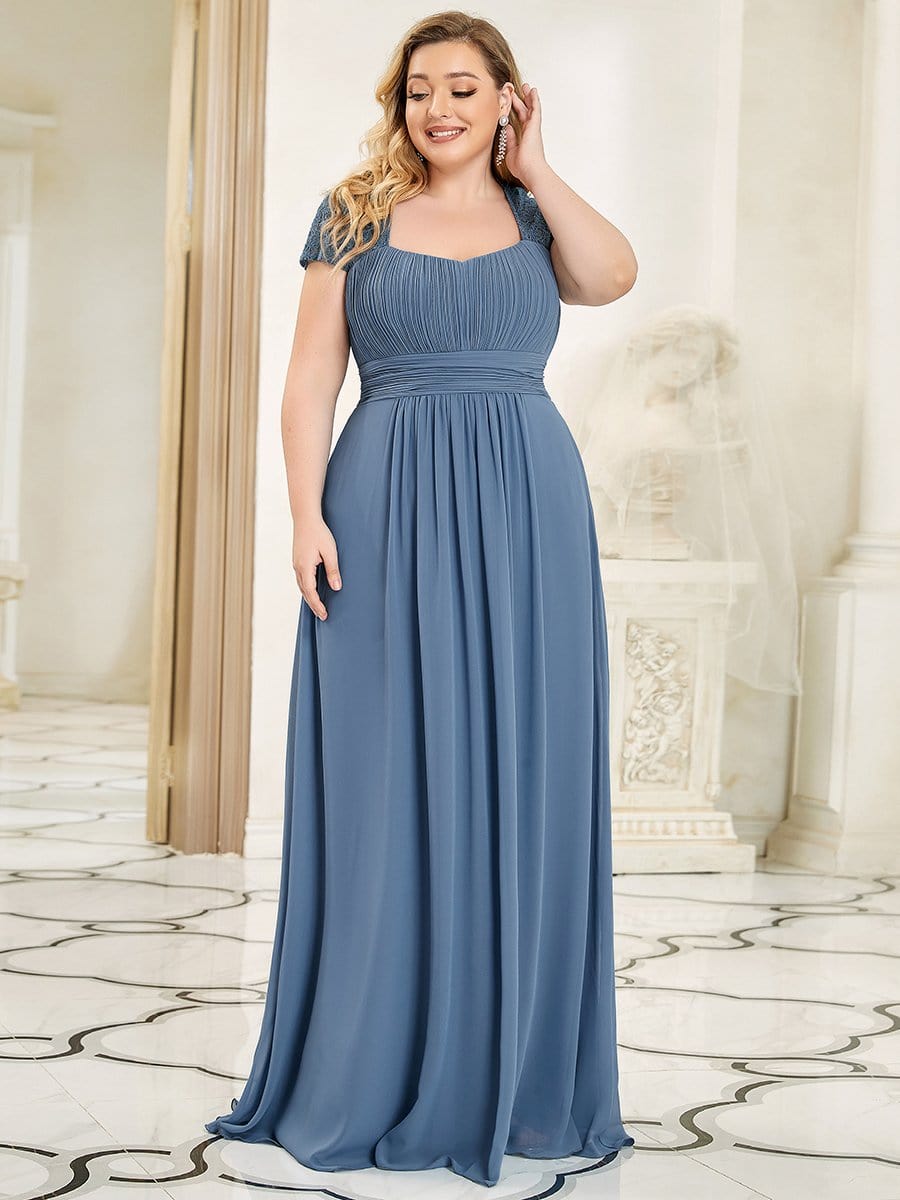 Plus Size Ruched Lace Cap A-Line Bridesmaid Dres - Ever-Pretty US