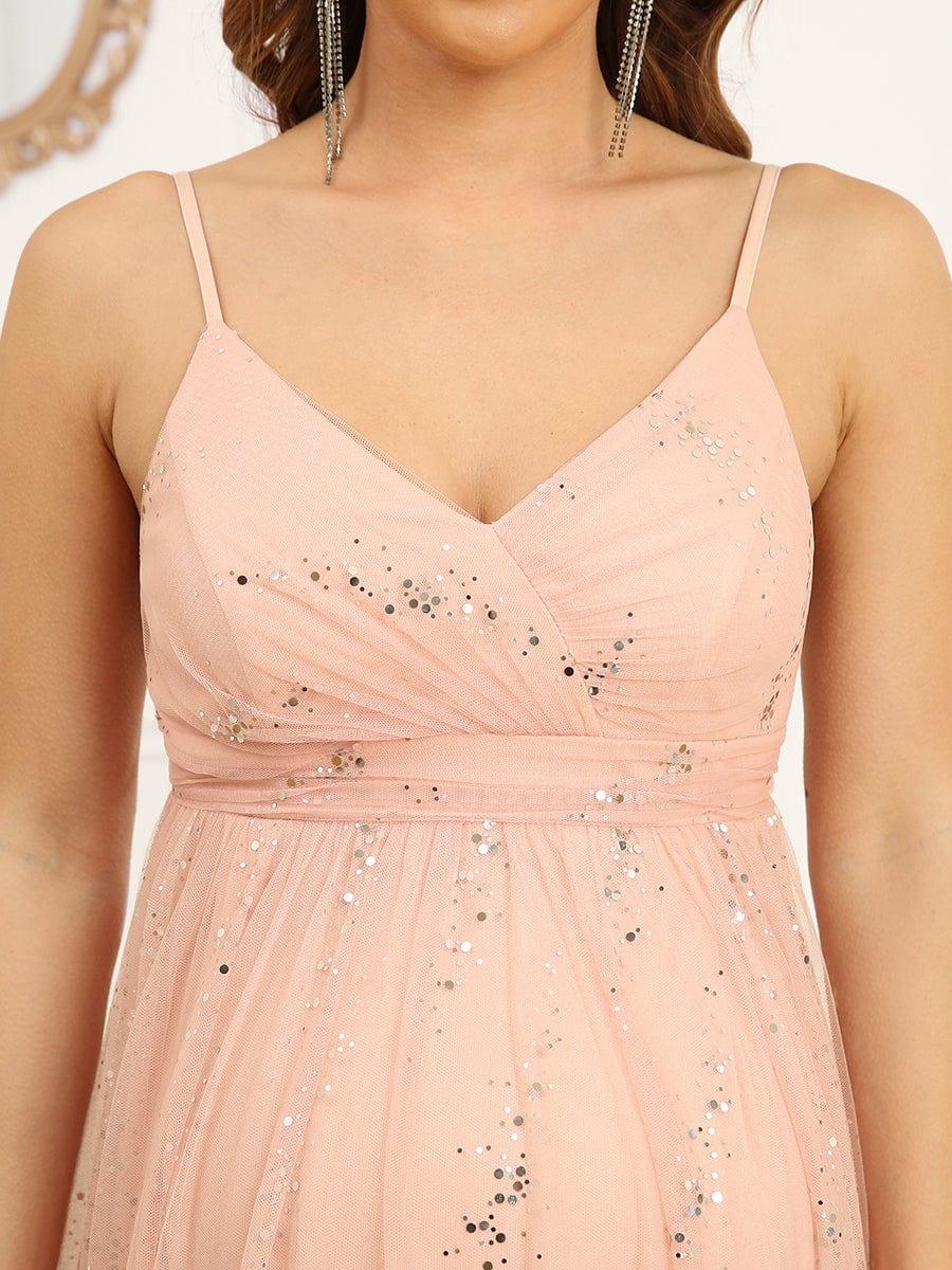 Spaghetti Strap V-Neck Empire Waist Sparkling Bump Friendly Dress #color_Green Bean Spaghetti Strap V-Neck Empire Waist Sparkling Maternity Dress