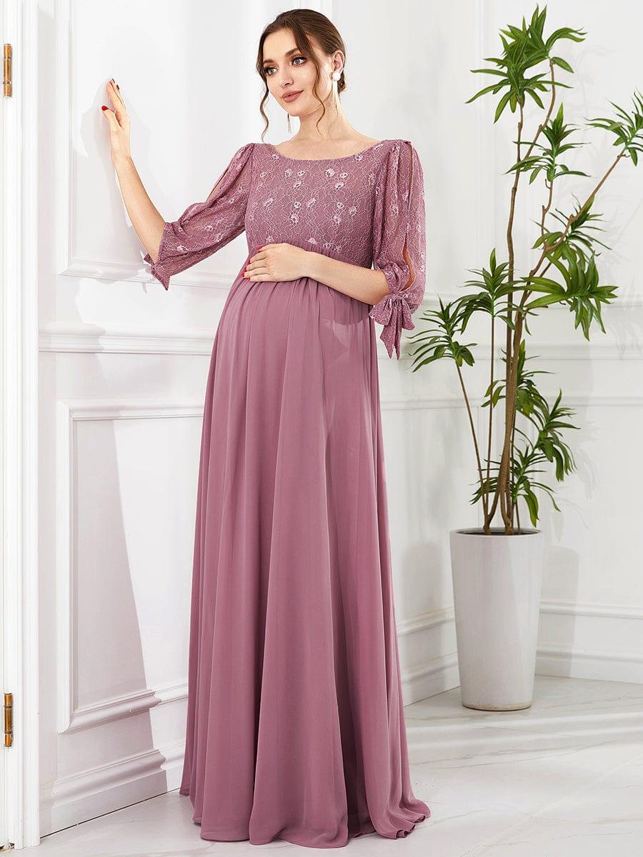 Half Sleeve Lace Split Sleeve A-line Chiffon Maternity Dress #Color_Purple Orchid Half Sleeve Lace Split Sleeve A-line Chiffon Maternity Dress
