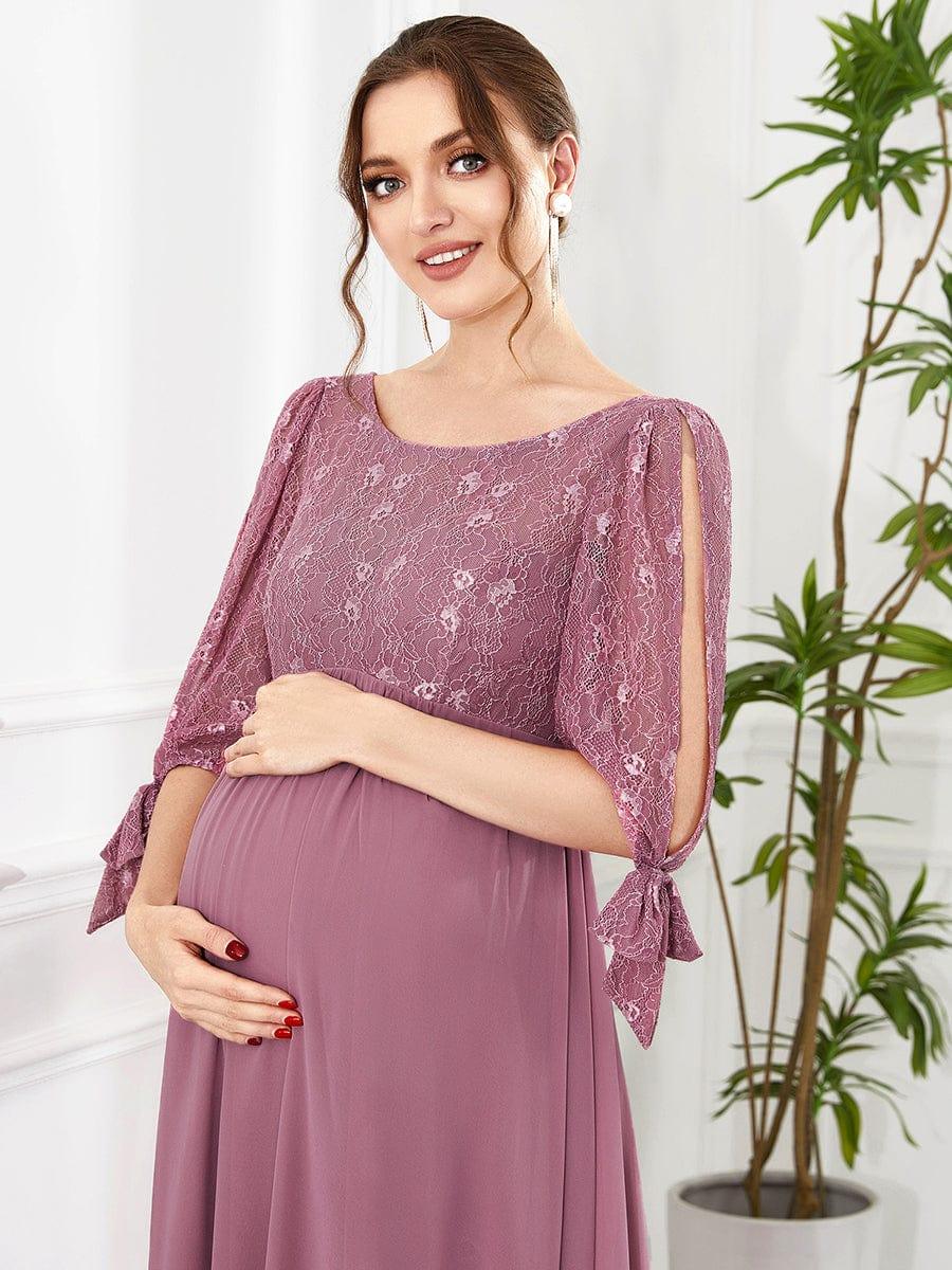 Half Sleeve Lace Split Sleeve A-line Chiffon Maternity Dress #Color_Purple Orchid Half Sleeve Lace Split Sleeve A-line Chiffon Maternity Dress