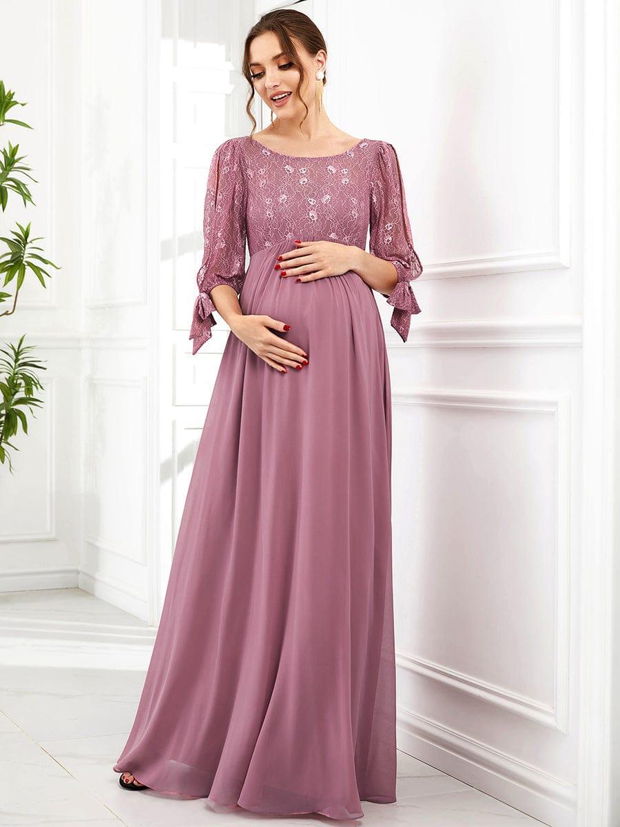 Half Sleeve Lace Split Sleeve A-line Chiffon Maternity Dress #Color_Purple Orchid Half Sleeve Lace Split Sleeve A-line Chiffon Maternity Dress