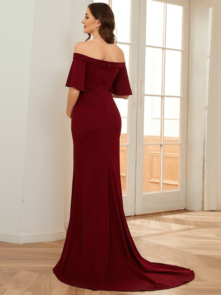 V-Neck Off-Shoulder A-Line Fishtail Maternity Dress