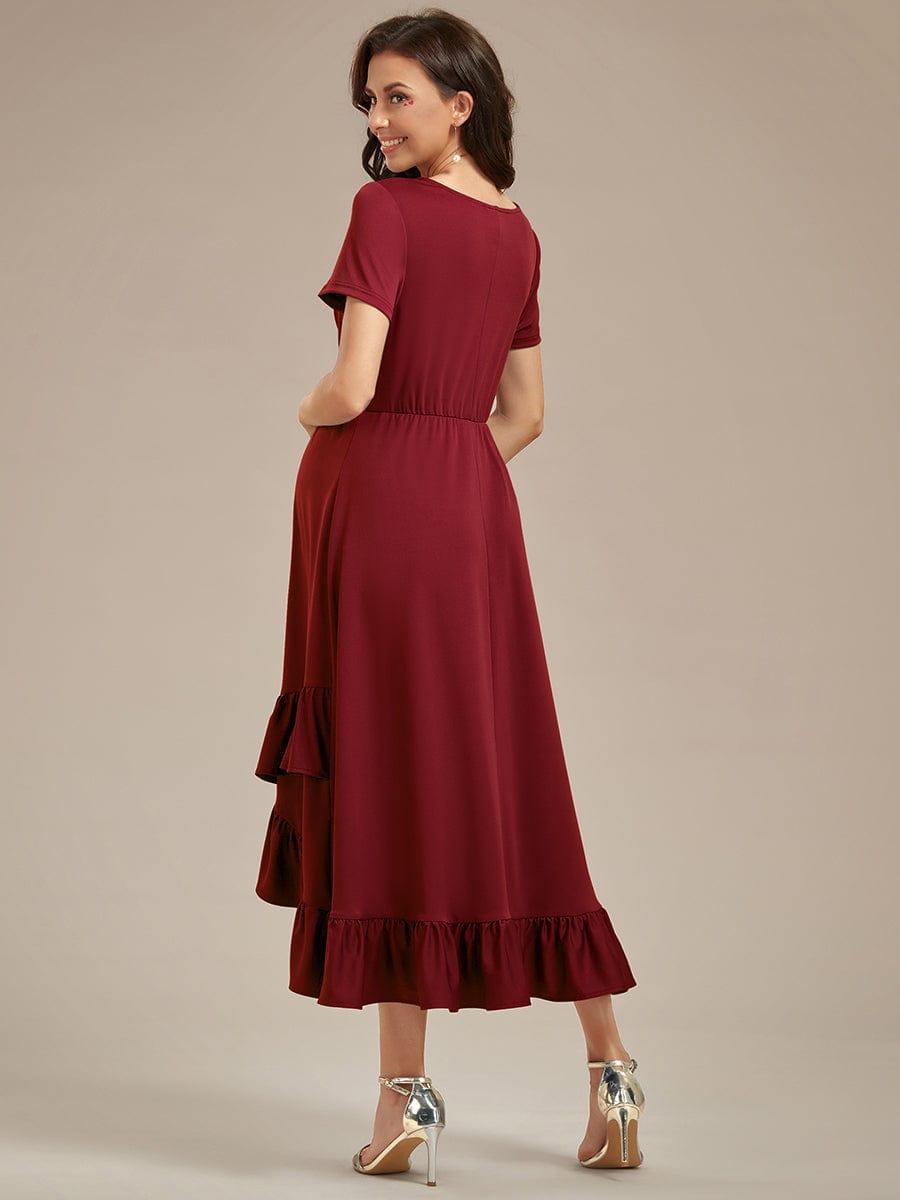 Ruffles High Low Hemline V-Neck High Stretch Maternity Dress