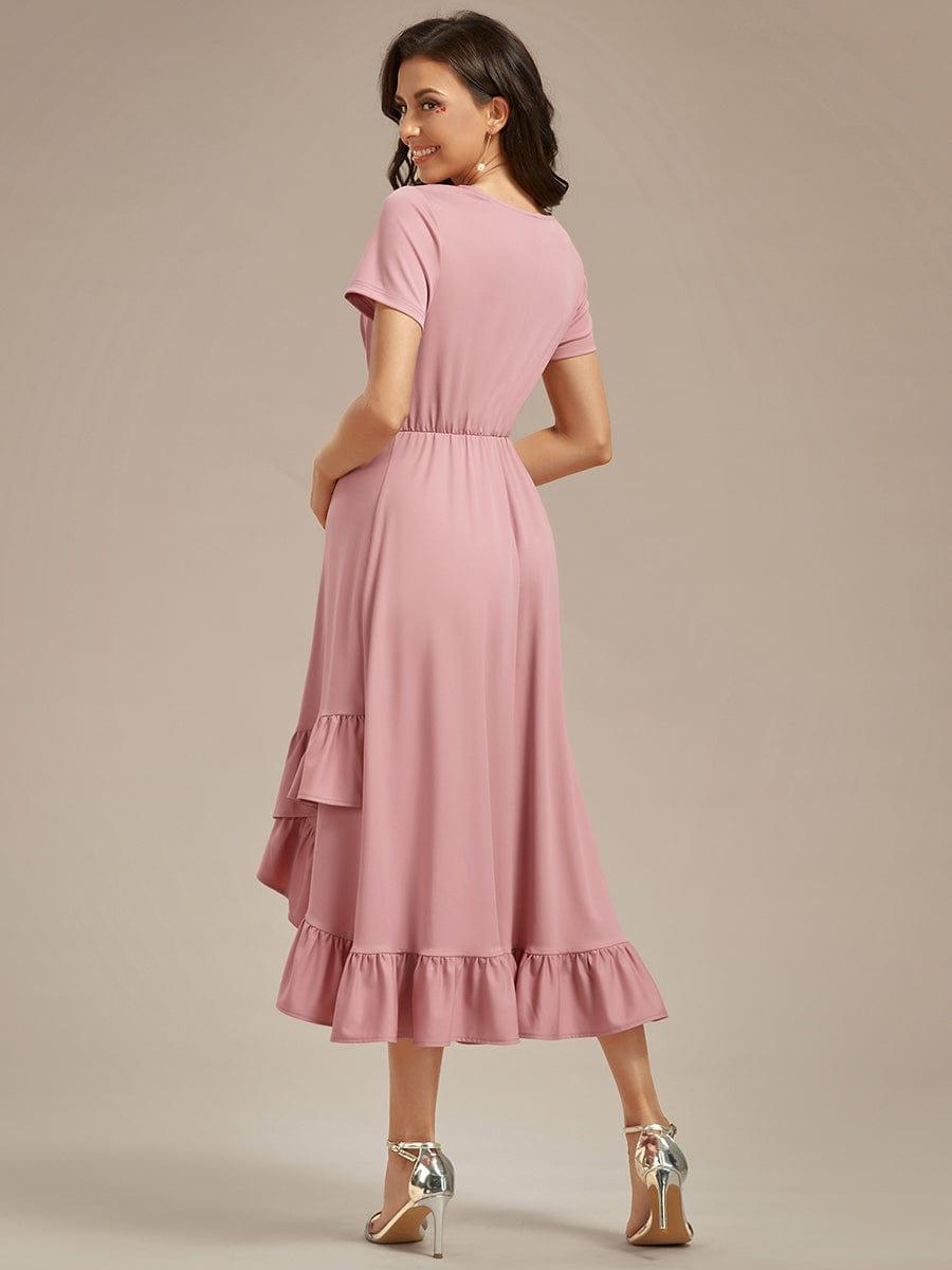 Ruffles High Low Hemline V-Neck High Stretch Maternity Dress